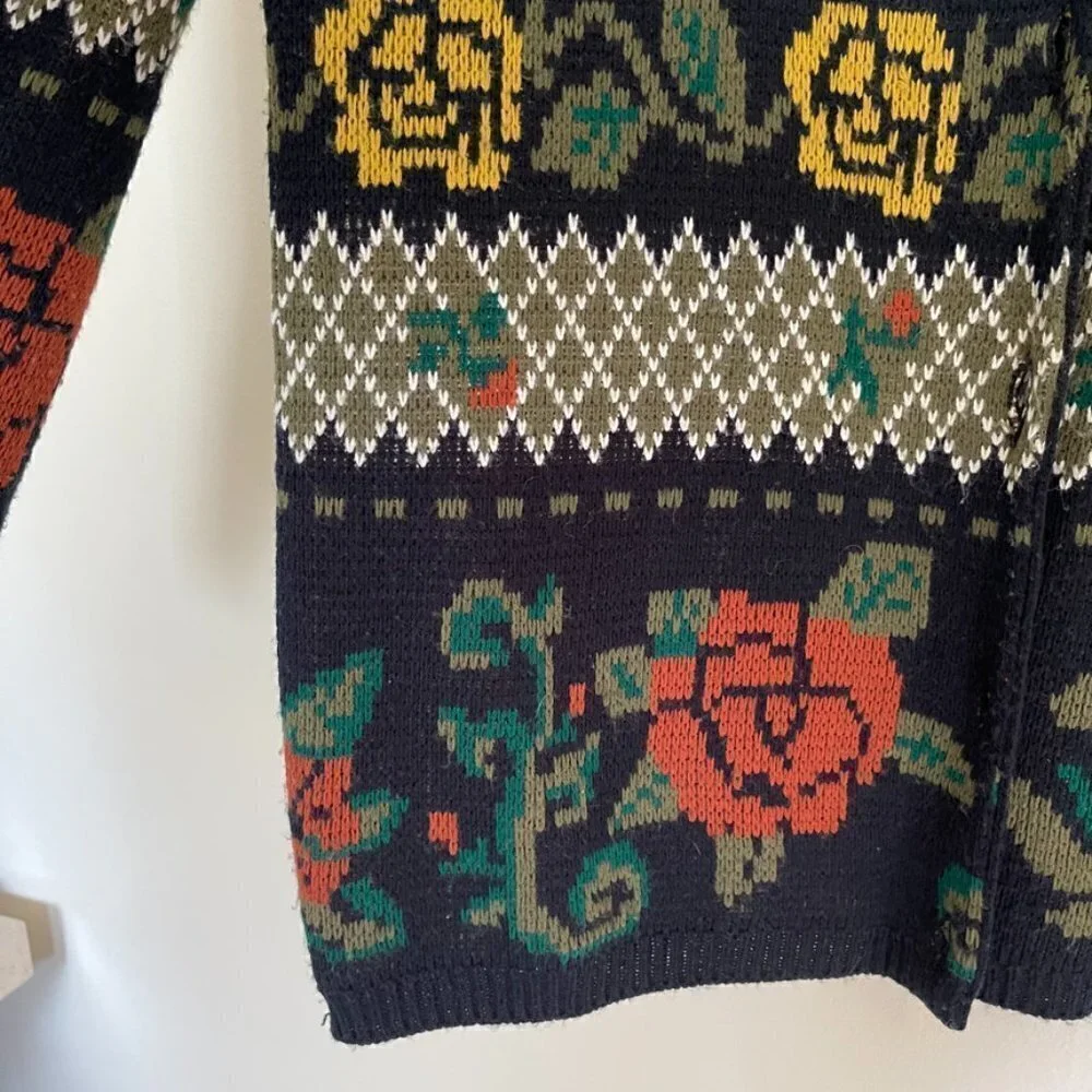 𝅺vintage Hosanna Floral Knit Grandma Sweater Cardigan Medium - Picture 4 of 5